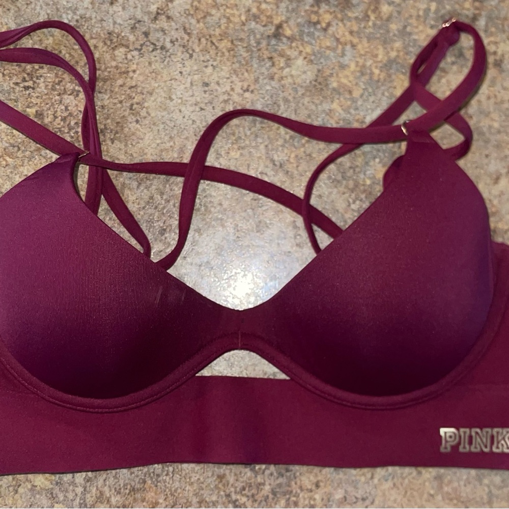 Victoria's Secret PINK Bonded Maroon Push Up Bra Size Small